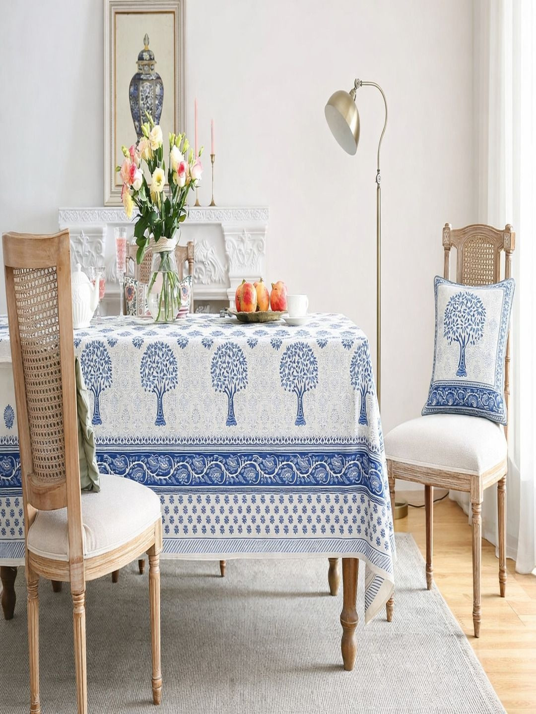 RRC Blue Floral Cotton 6-Seater Table Cover