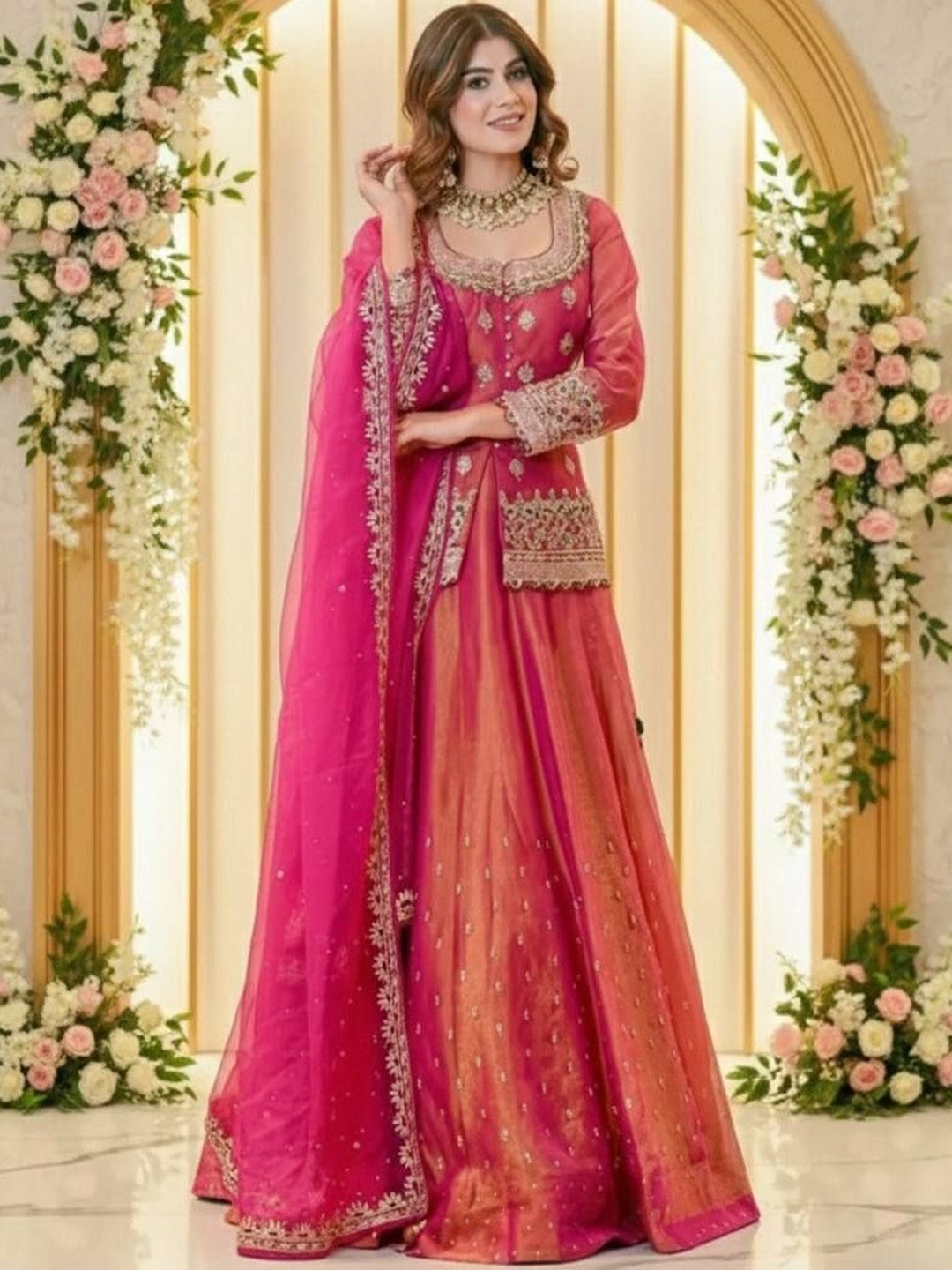 Social geek Women Embroidered Regular Kurta with Skirt & With Dupatta