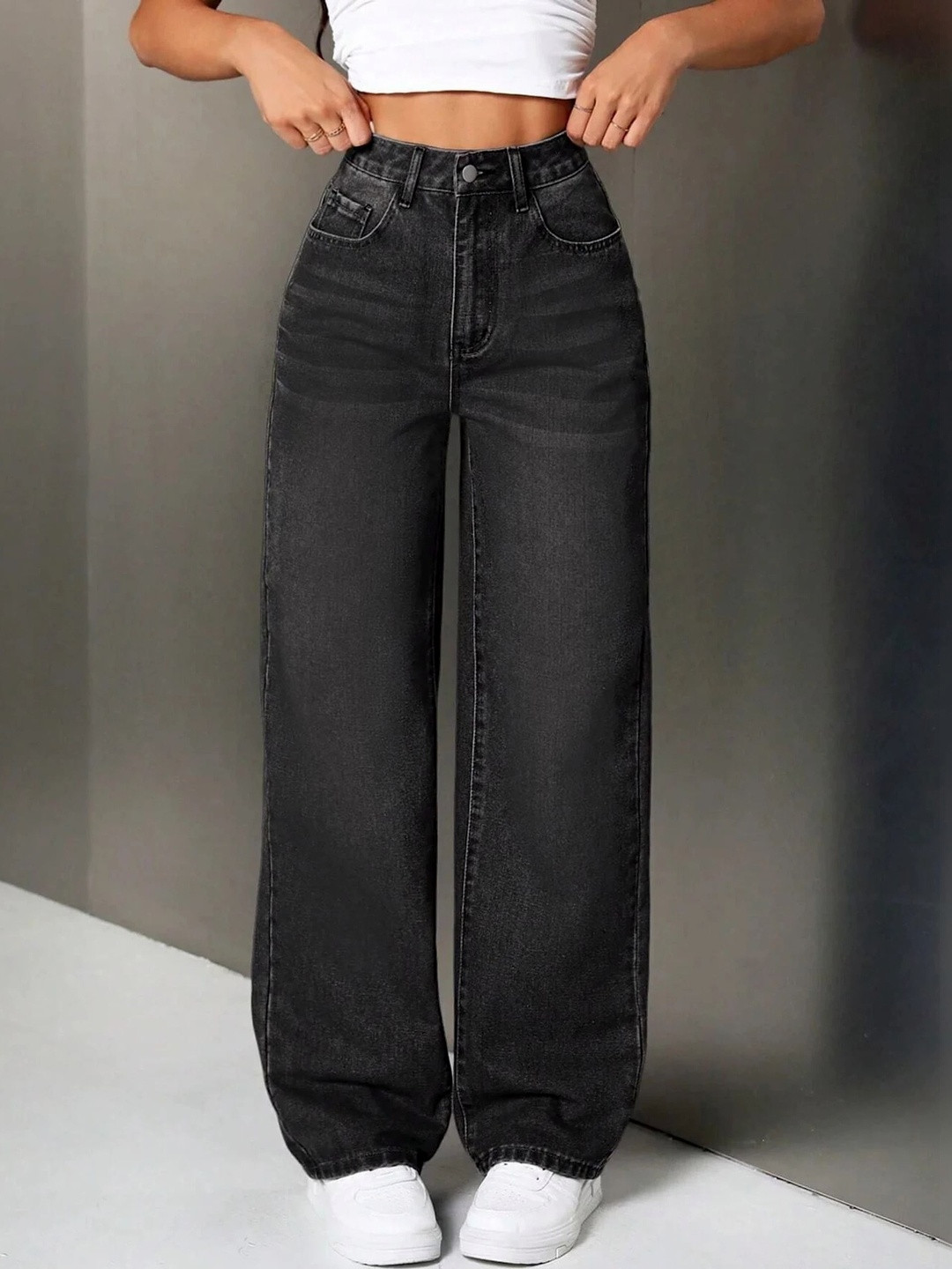Mast & Harbour Women Comfort Wide Leg High-Rise Light Fade Acid Wash Stretchable Jeans