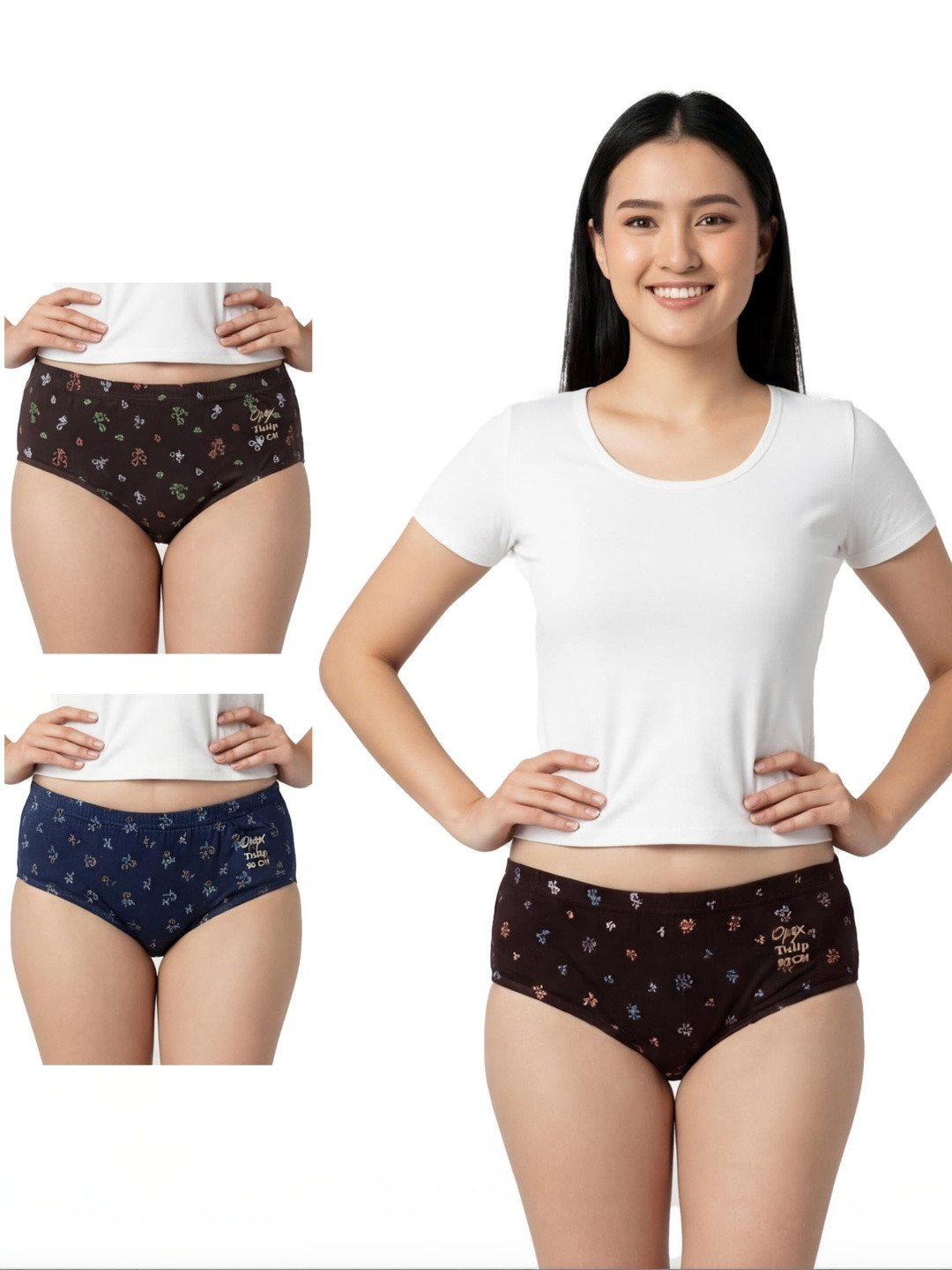 OPEX Women Pack of 3 Printed Assorted Cotton Basic Briefs
