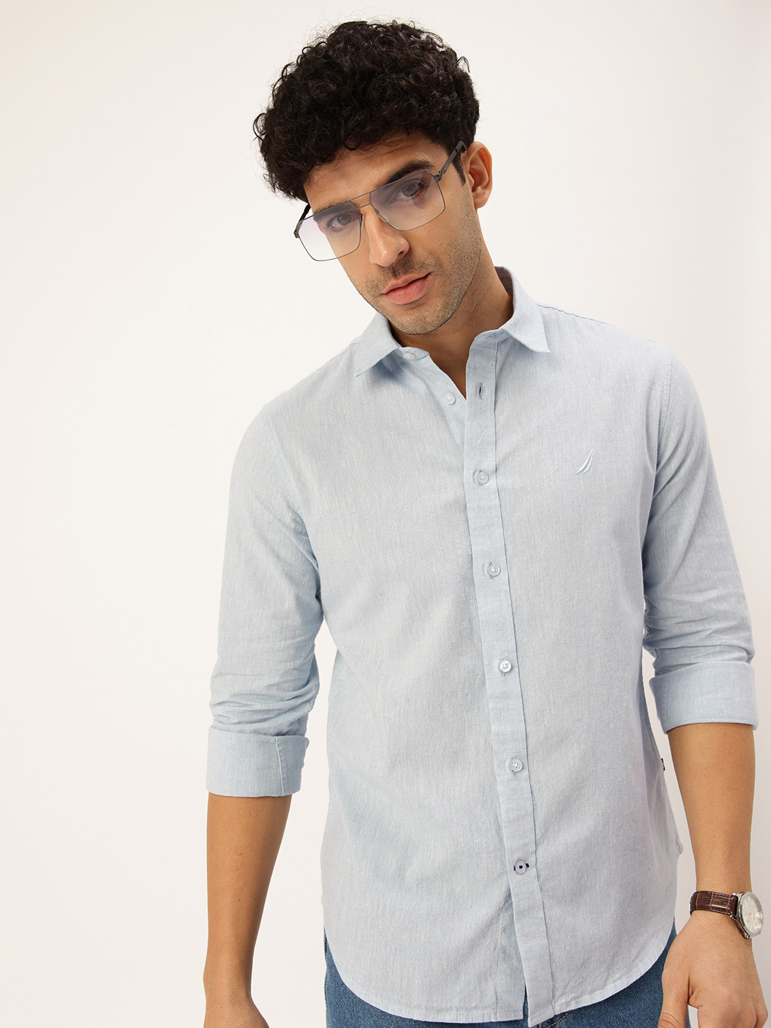 Nautica Men Slim Fit Cotton Linen Casual Shirt