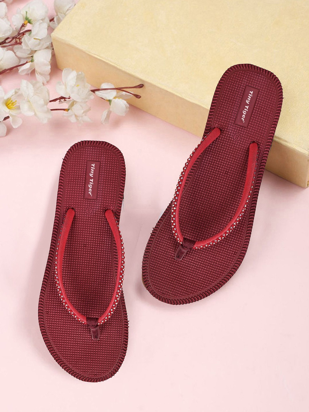 Tiny Tiger Women Embellished Thong Flip-Flops