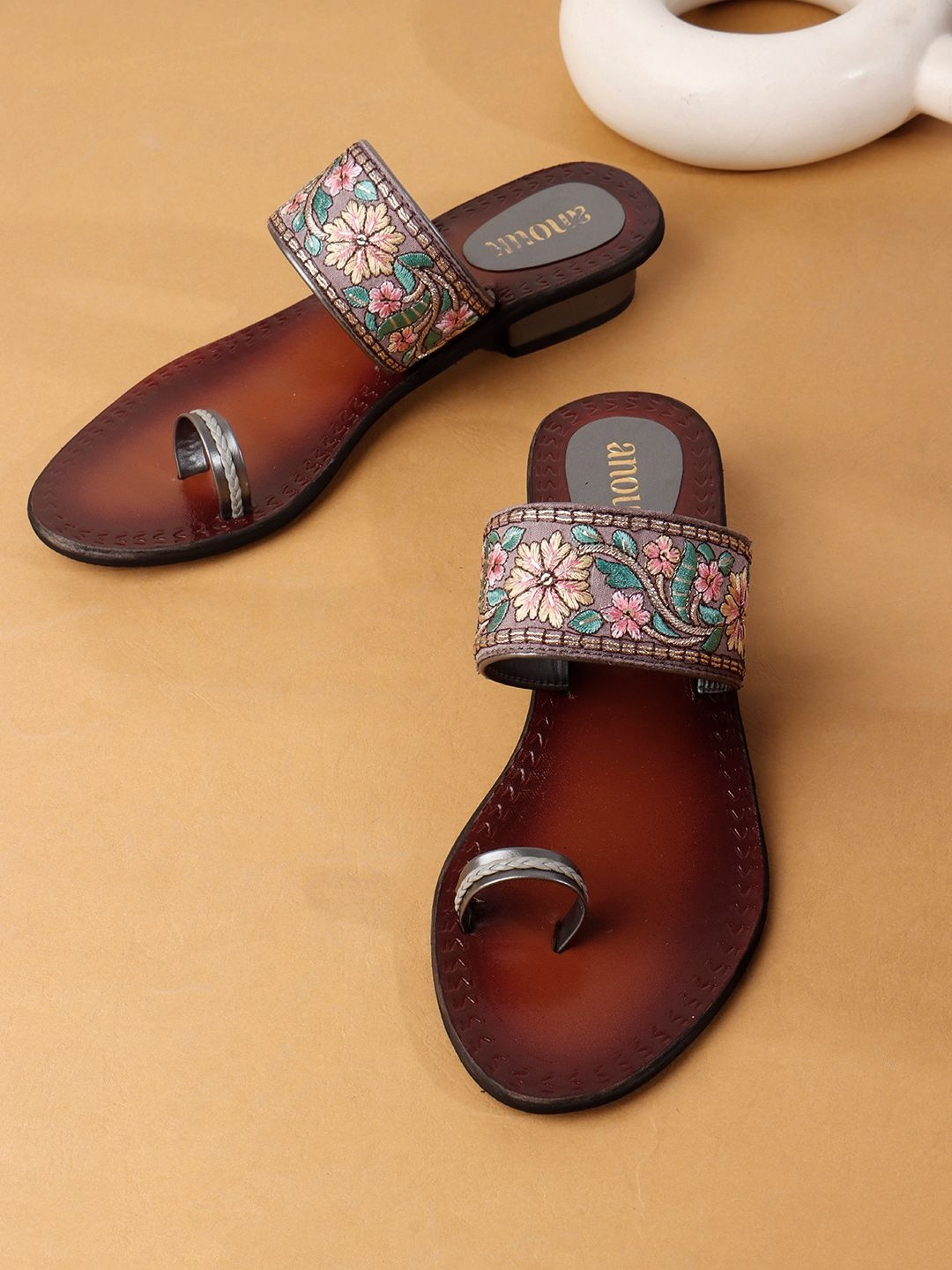 Anouk Embroidered Leather Block Sandals