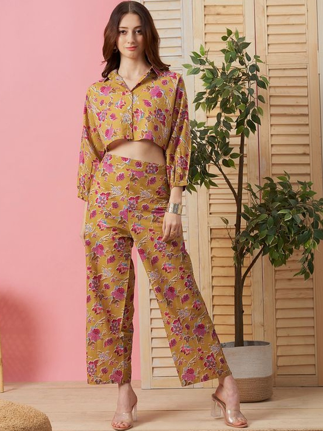 MYRIE Floral Printed Pure Cotton Shirt with Palazzos