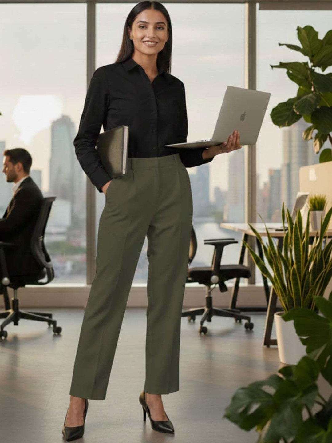 GENZILOOKS Women Smart Easy Wash Trousers
