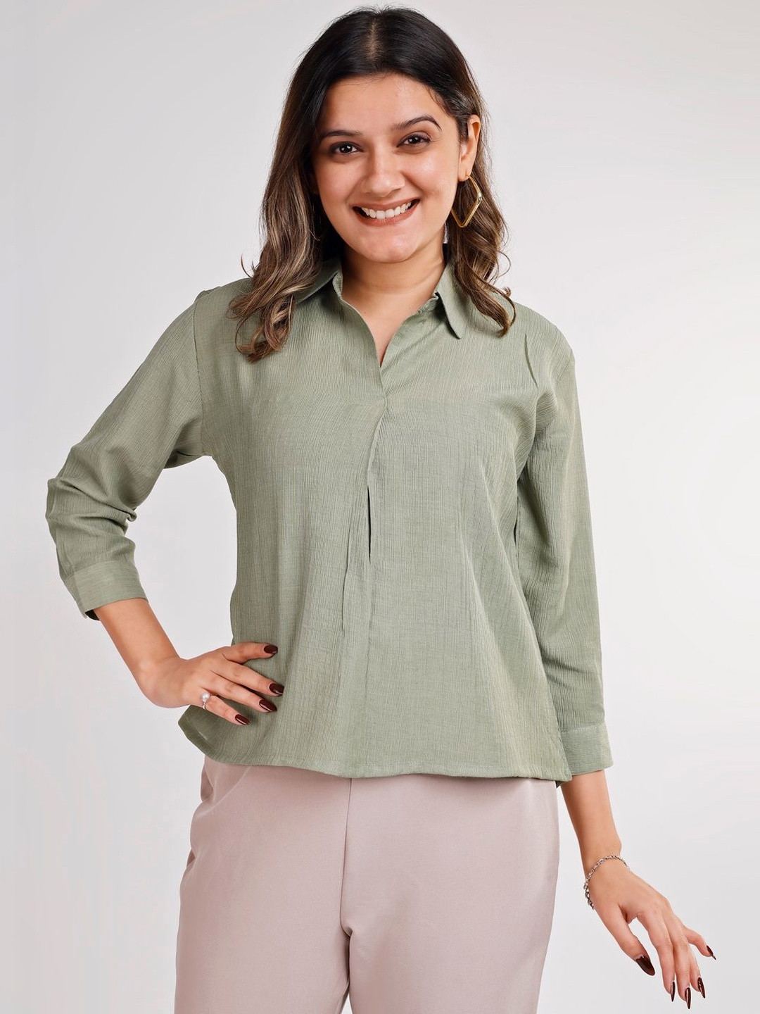 Halff Grey Women Classic Spread Collar Casual Shirt