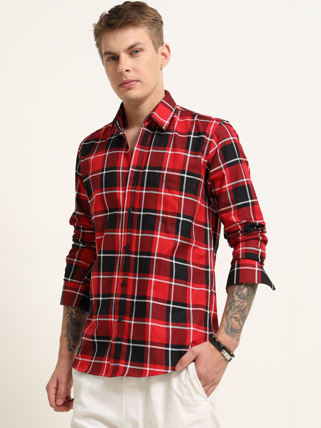 MOHICANS Men Classic Slim Fit Tartan Checks Checked Casual Shirt