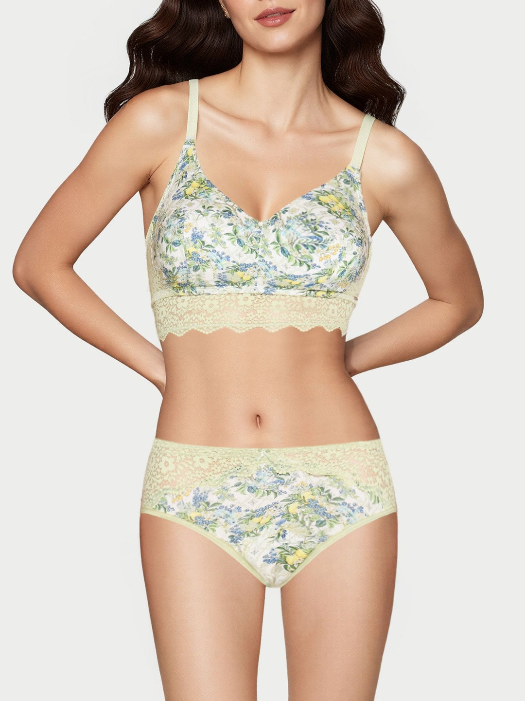 Enamor Printed Model Hipster Panty with Lace Mid Rise Full Back Coverage - P226