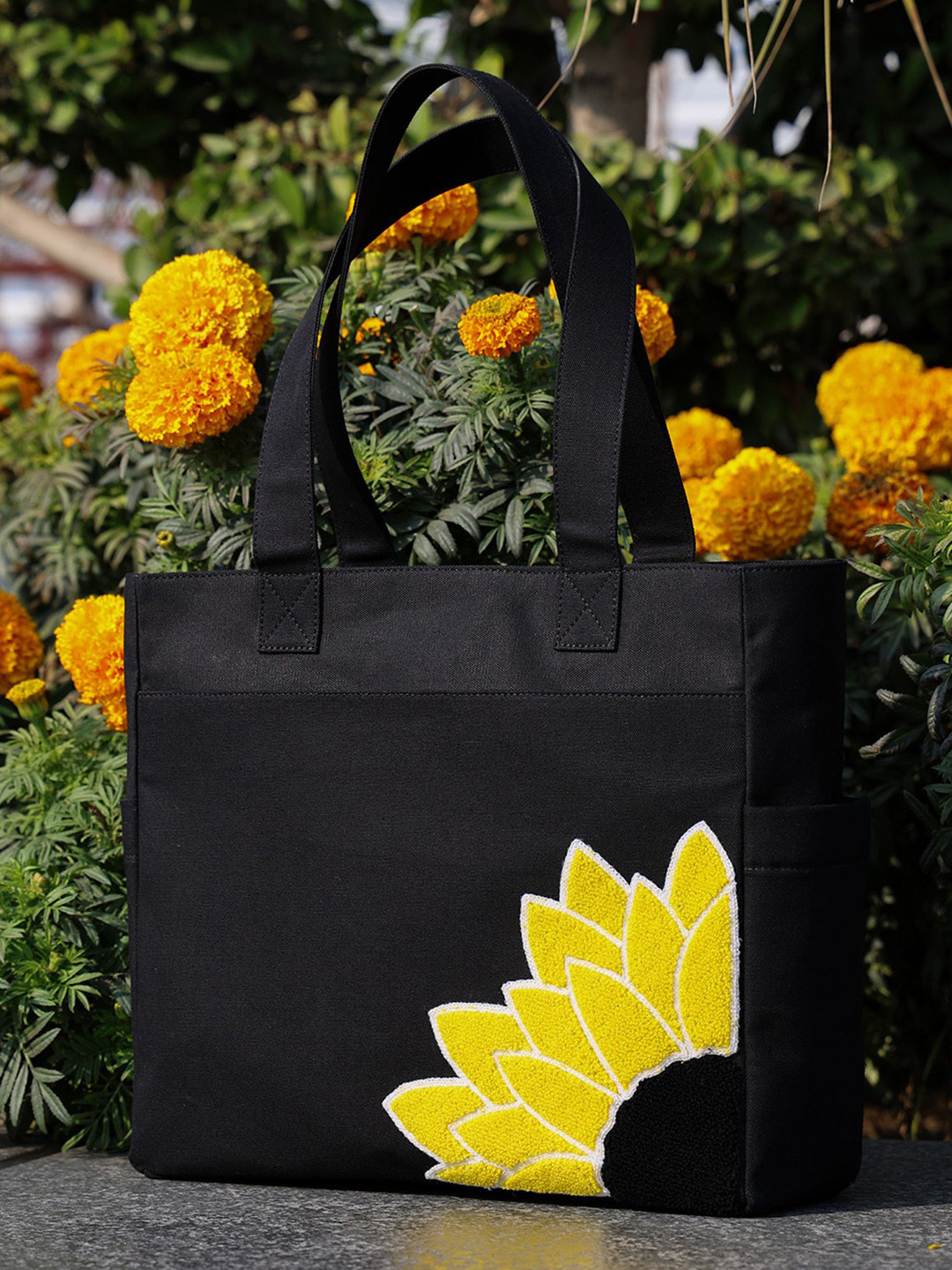 TSANTA Sunflower Textured Cotton Structured Tote Bag