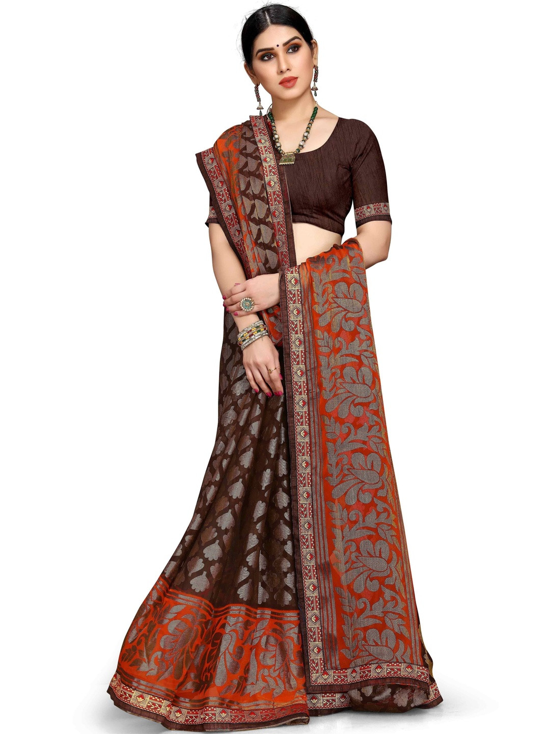 Sangria Woven Design Saree with Zari Border & Unstitched Blouse