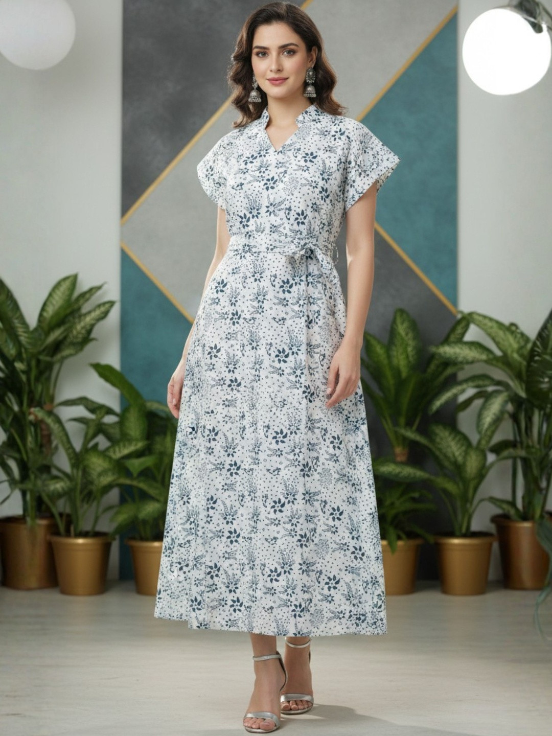 Royal Export Floral Printed A-Line Midi Dress
