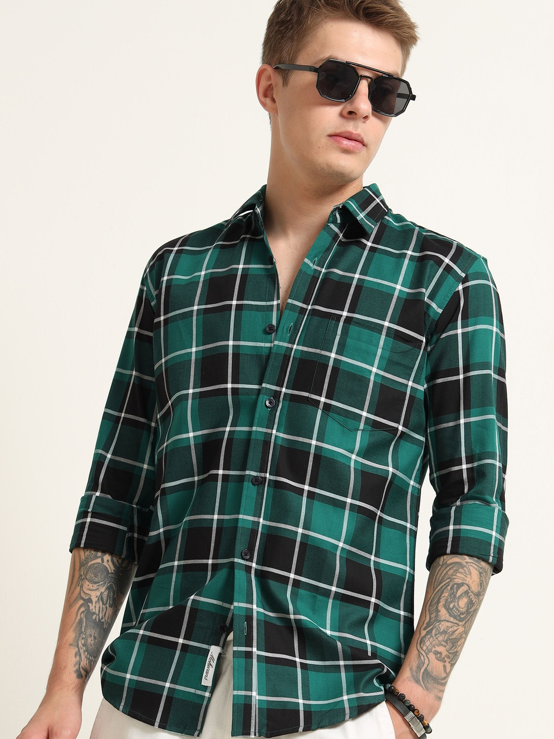 MOHICANS Men Classic Slim Fit Checked Casual Shirt