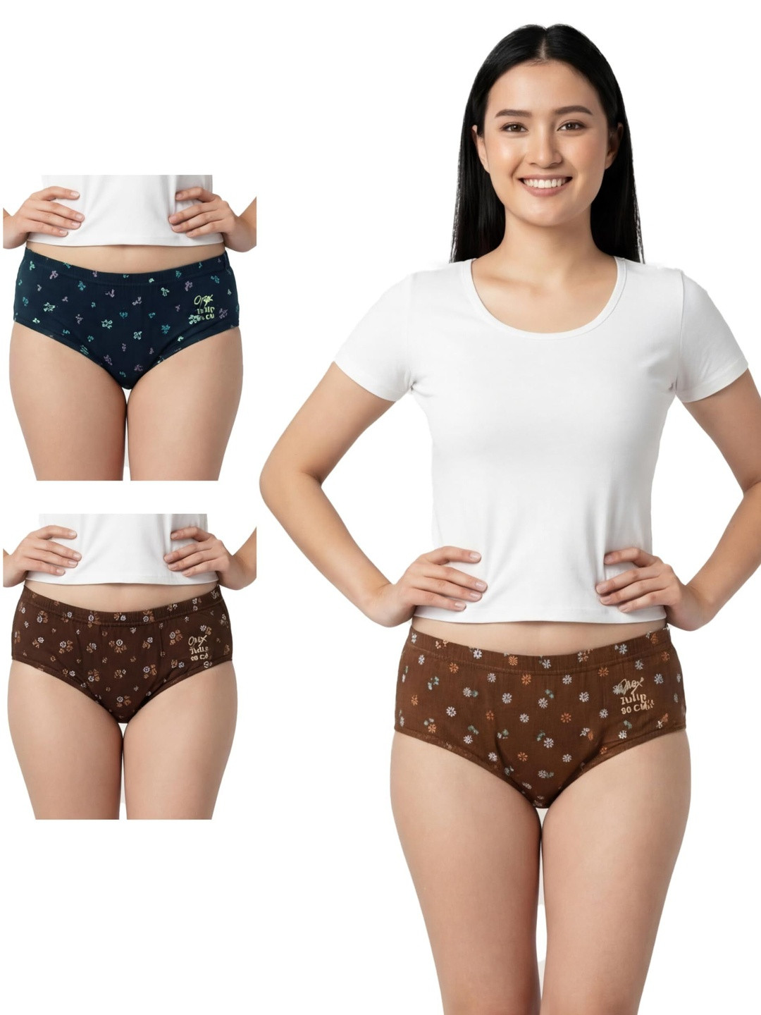 OPEX Women Pack of 3 Printed Assorted Cotton Basic Briefs