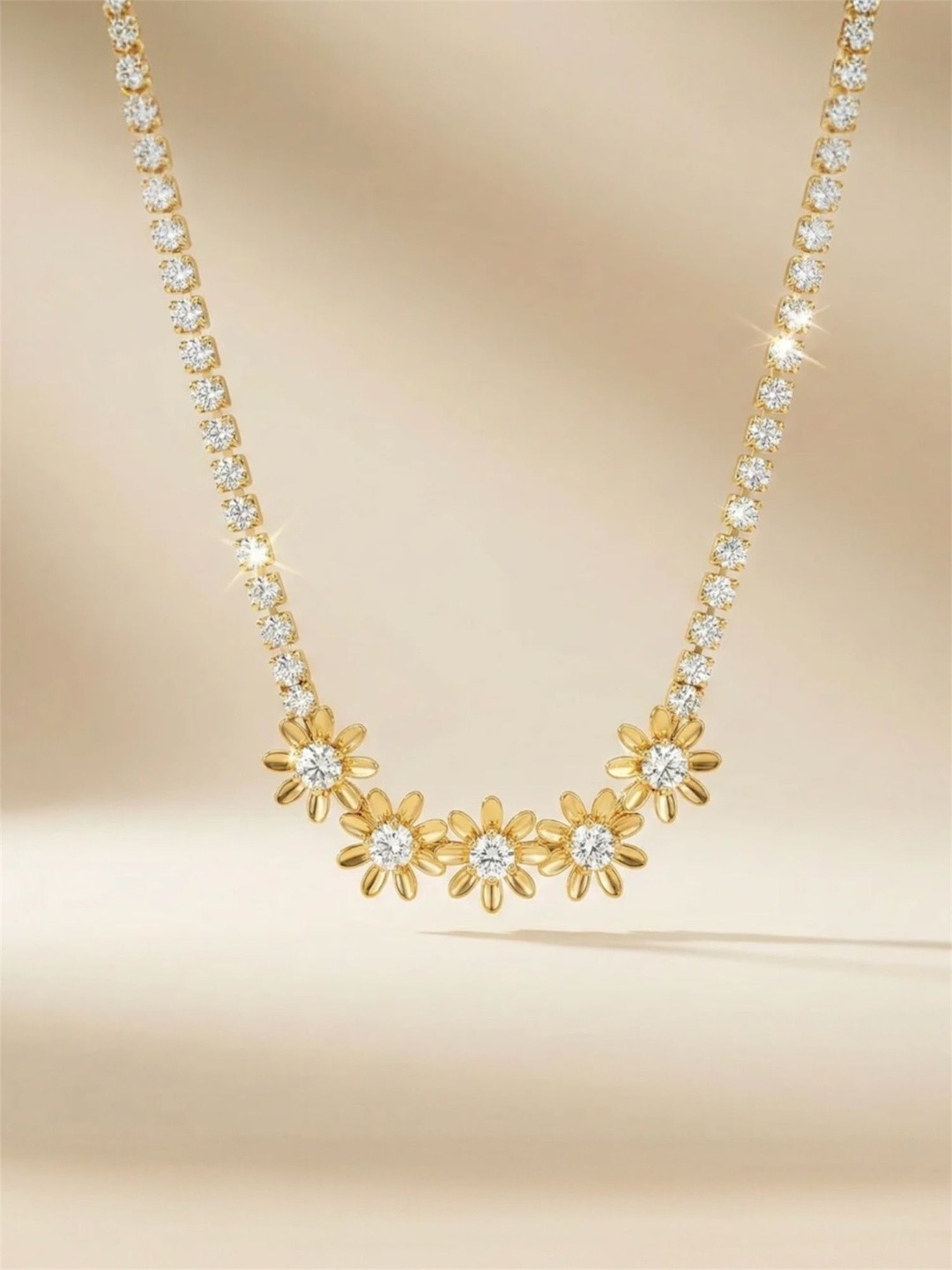 JYARSH Women Gold Plated Anti-Tarnish Stainless Steel Floral Statement Necklace