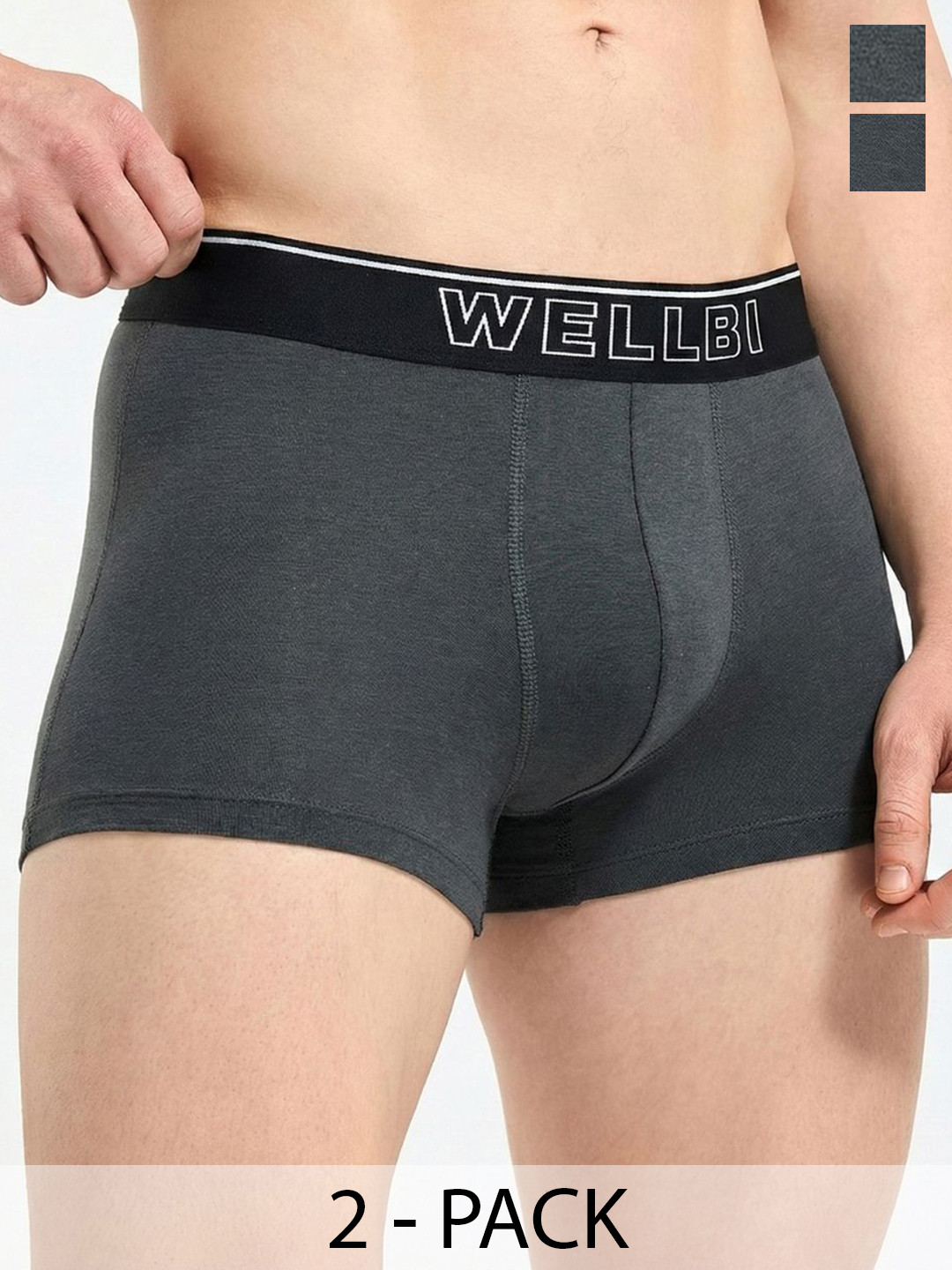 Wellbi Mens Pack Of 2 Bamboo-Cotton Anti-Bacterial Odour Control 4X Softer Trunks