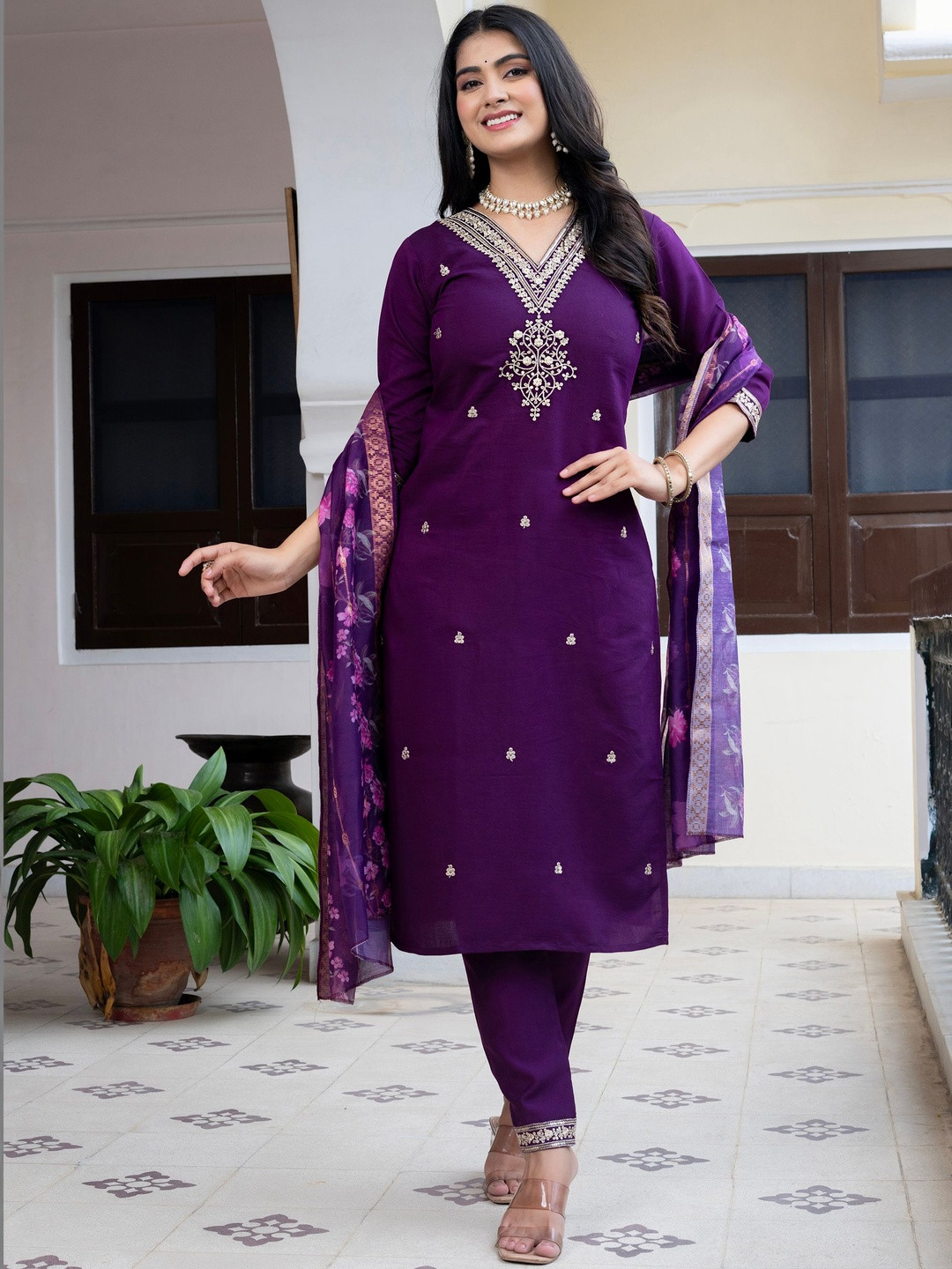 KETAKI FASHION Ethnic Motifs Embroidered Thread Work Kurta with Trousers & With Dupatta
