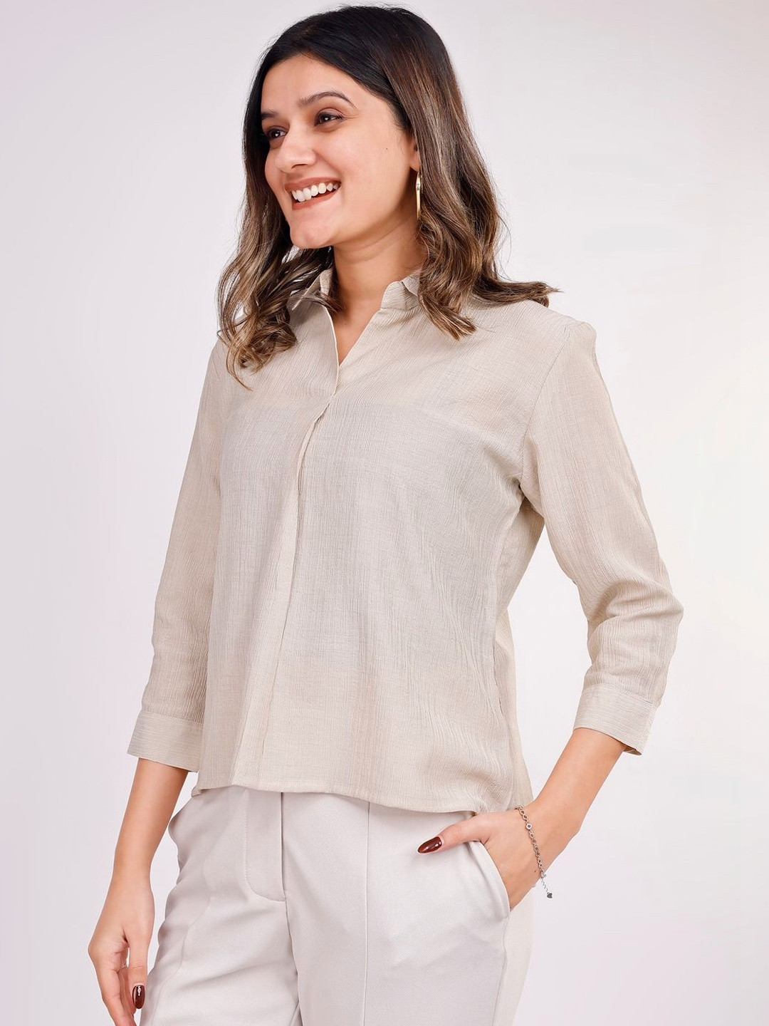 Halff Grey Women Spread Collar Classic Casual Shirt