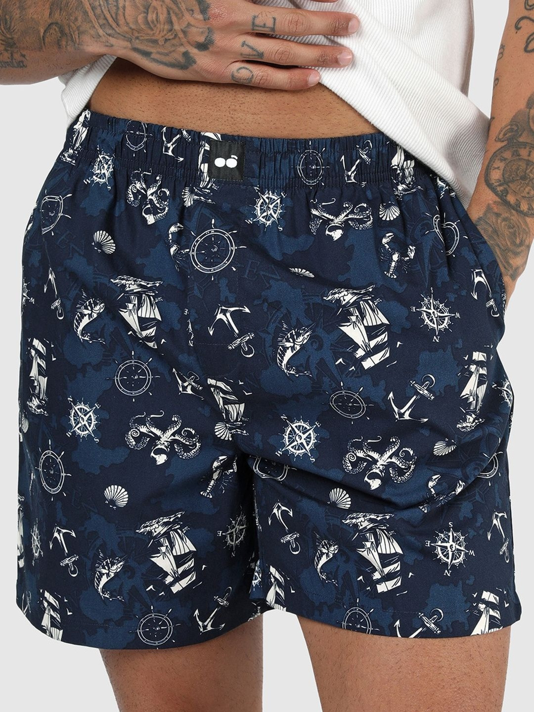 Bewakoof Men's Moonlit Ocean Blue All Over Printed Boxers