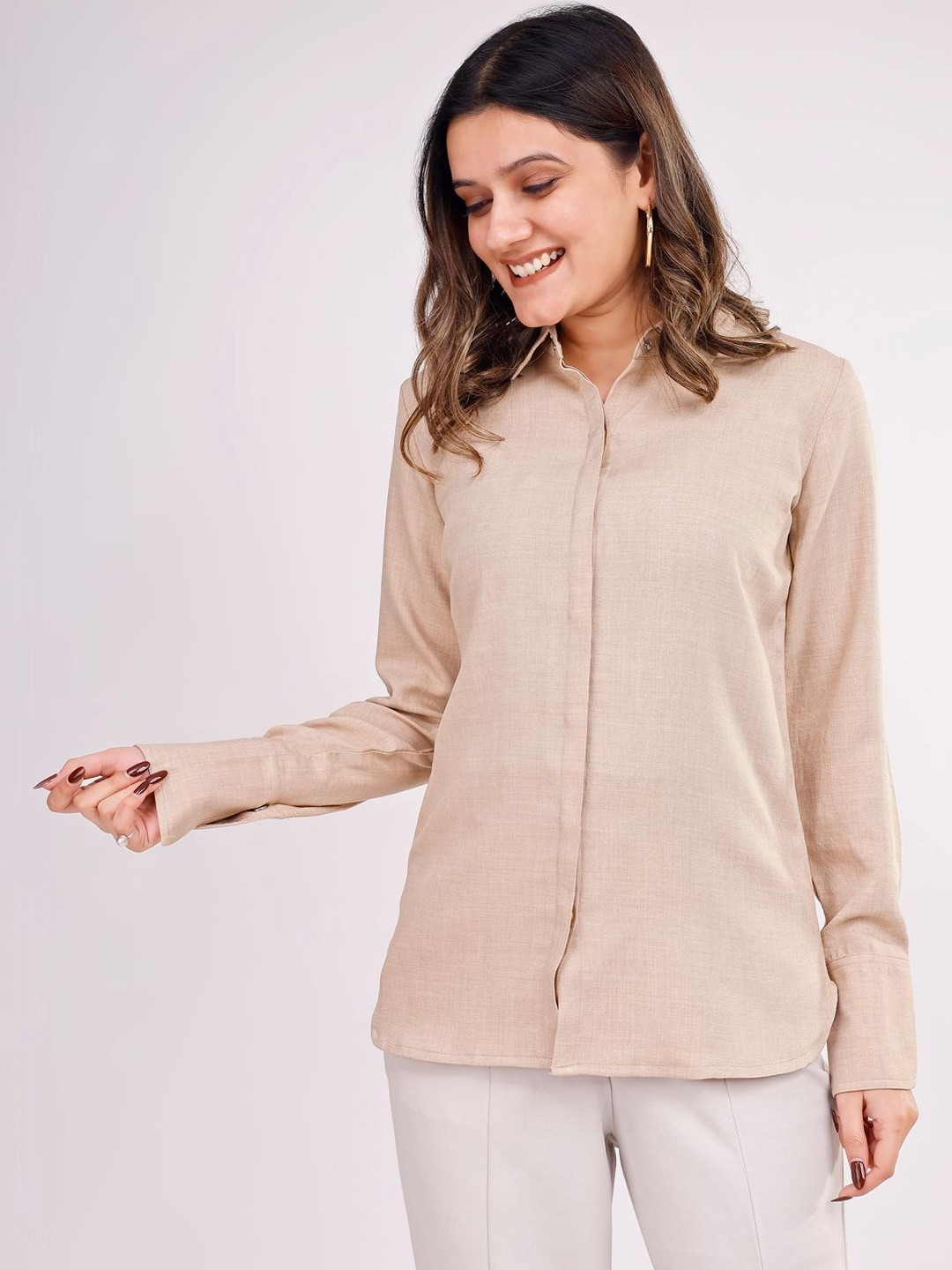 Halff Grey Women Spread Collar Casual Shirt