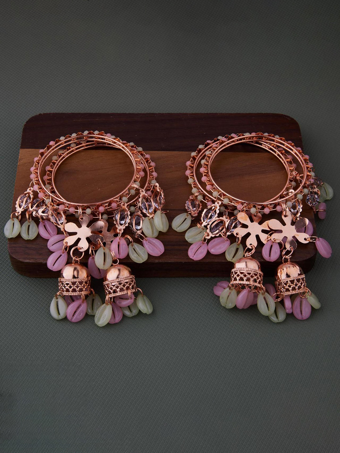 GC PREMIUM JEWELLERY Set of 4 Rose Gold-Plated Crystals Studded Bangle