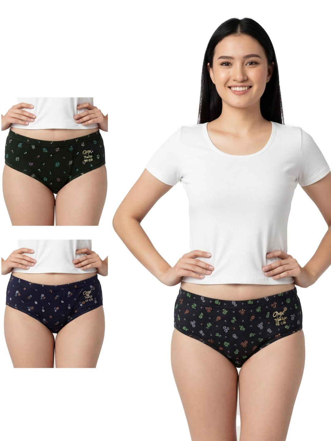 OPEX Women Pack of 3 Printed Assorted Cotton Basic Briefs