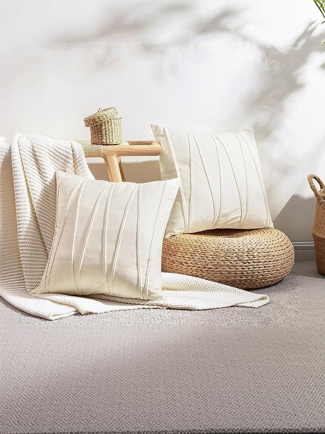 KNOTTING HOME Cream-Coloured Set of 2 Velvet Square Cushion Covers