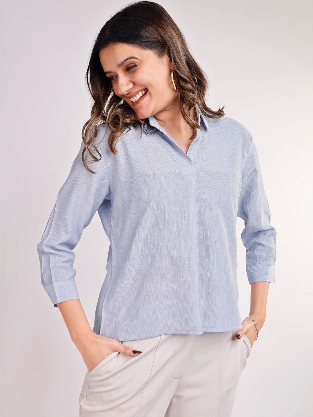 Halff Grey Women Classic Spread Collar Casual Shirt