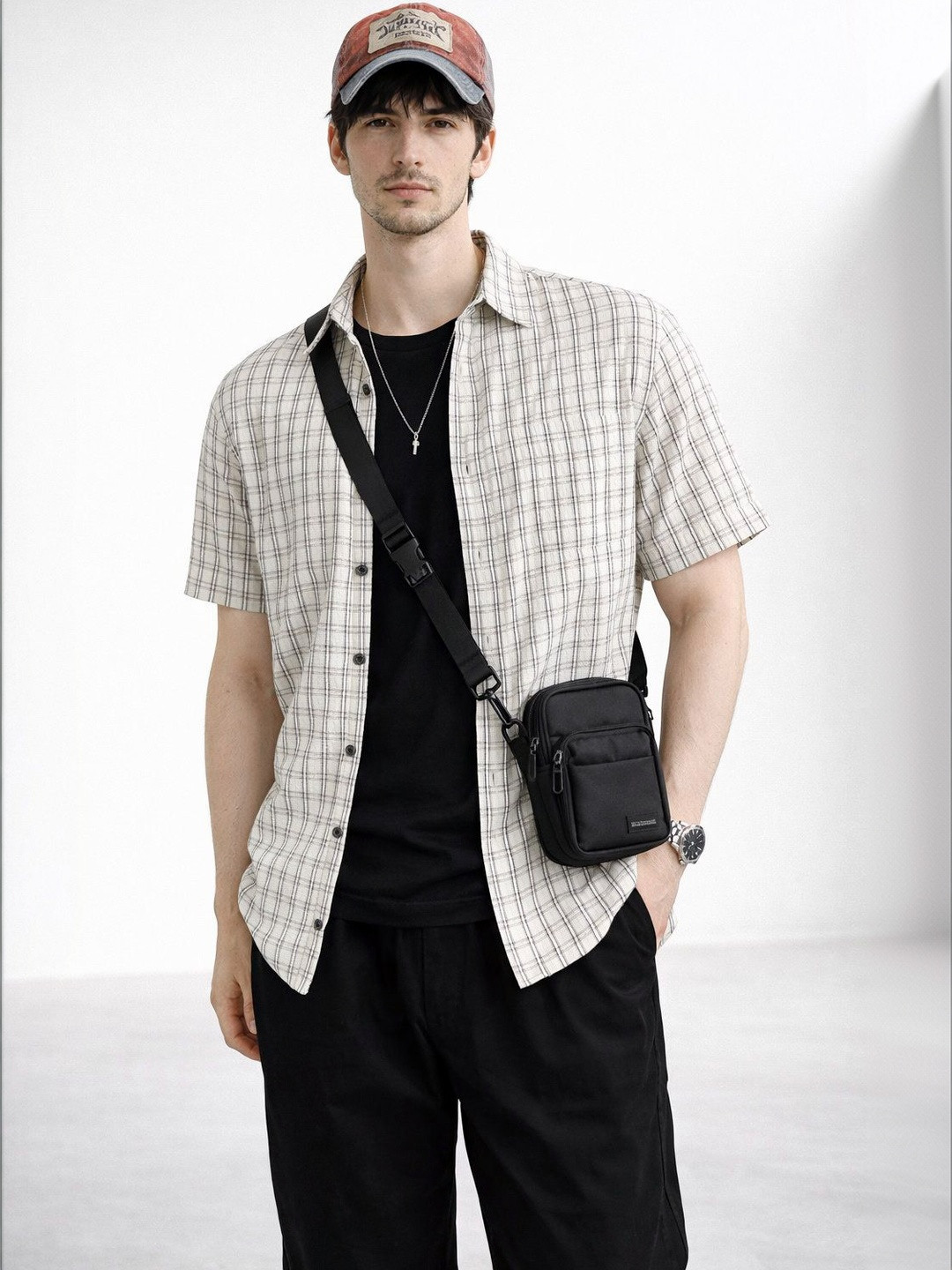XKIND Men Classic Gingham Checked Casual Shirt