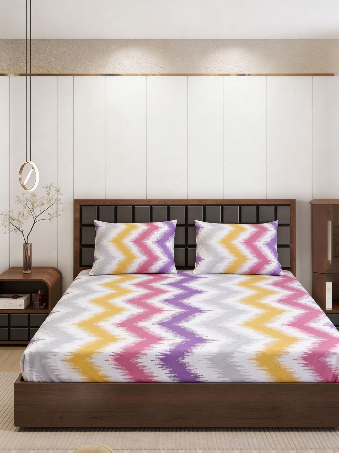 Status Cotton Microfiber Fitted Double Bedsheet with Pillow Covers-230 CM X 215 CM