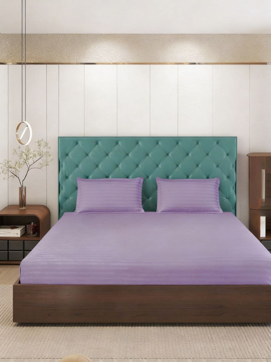 Status Striped Cotton Microfiber Fitted Bedsheet with 2 Pillow Covers- 330 CM X 220 CM