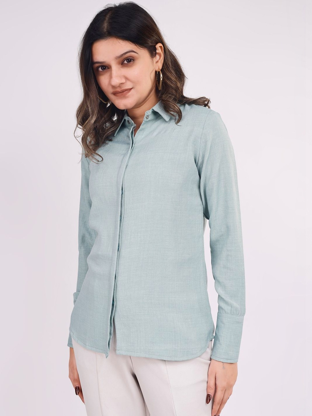 Halff Grey Women Spread Collar Casual Shirt