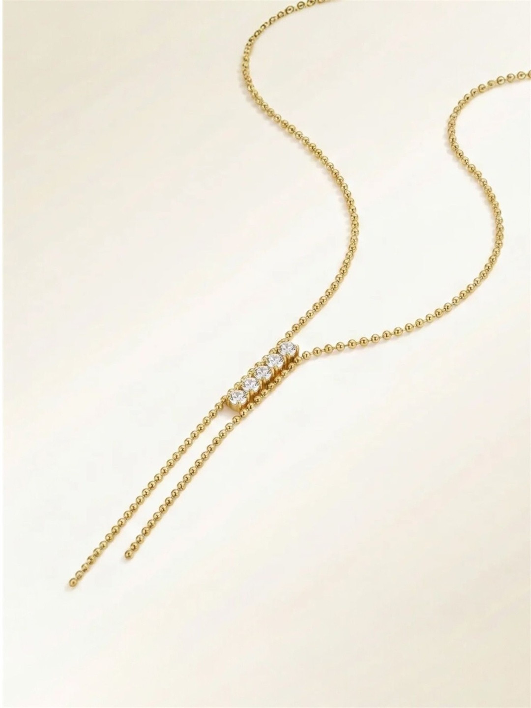 JYARSH Women Gold Plated Anti-Tarnish Stainless Steel Cz Drop Tassel Necklace