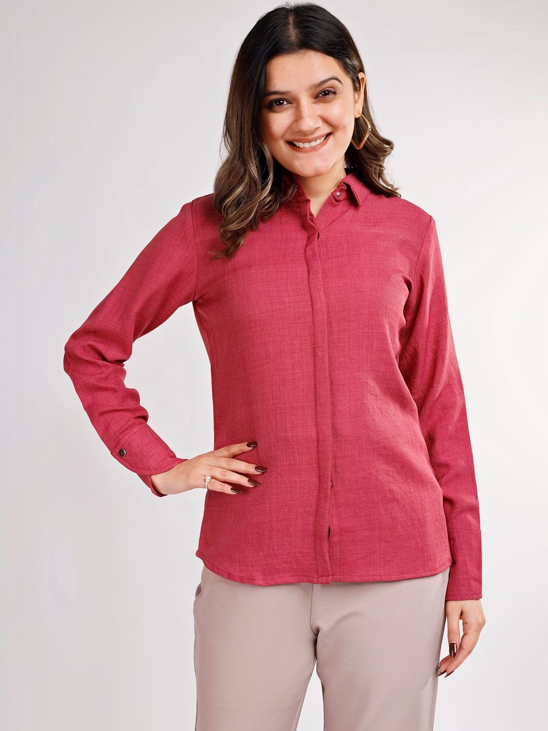 Halff Grey Women Spread Collar Casual Shirt