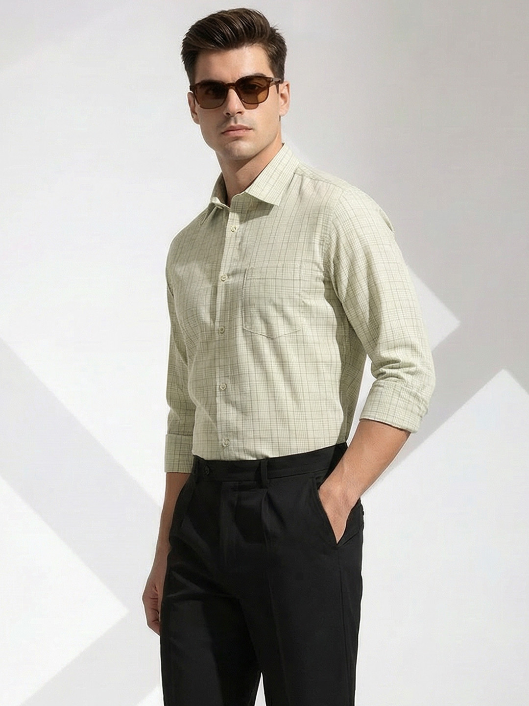 INVICTUS Pure Cotton Slim Fit Opaque Checked Semiformal Shirt