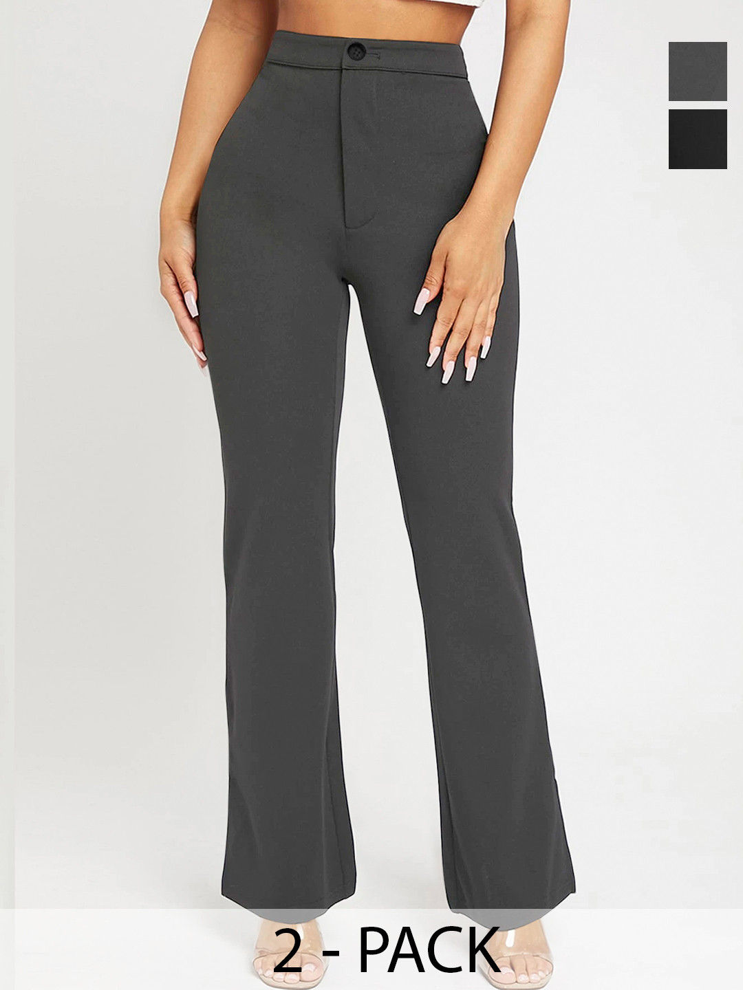 CREZYVEZY Solid Pack Of 2 Flat-Front High-Rise Straight Fit Trouser