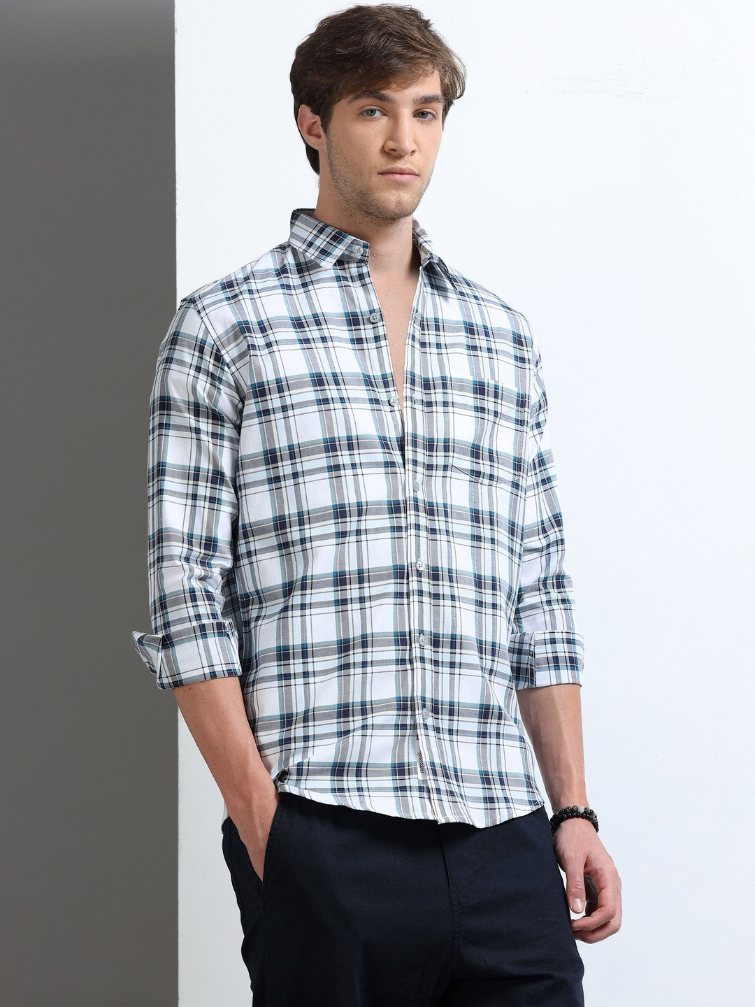 MOHICANS Men Classic Slim Fit Tartan Checks Checked Casual Shirt