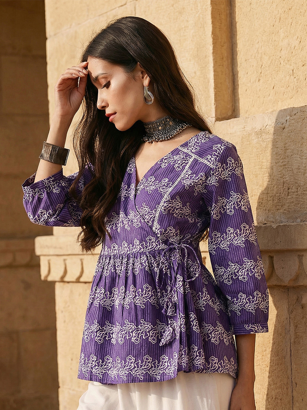 Ishin Women Floral Printed Cotton Wrap Top