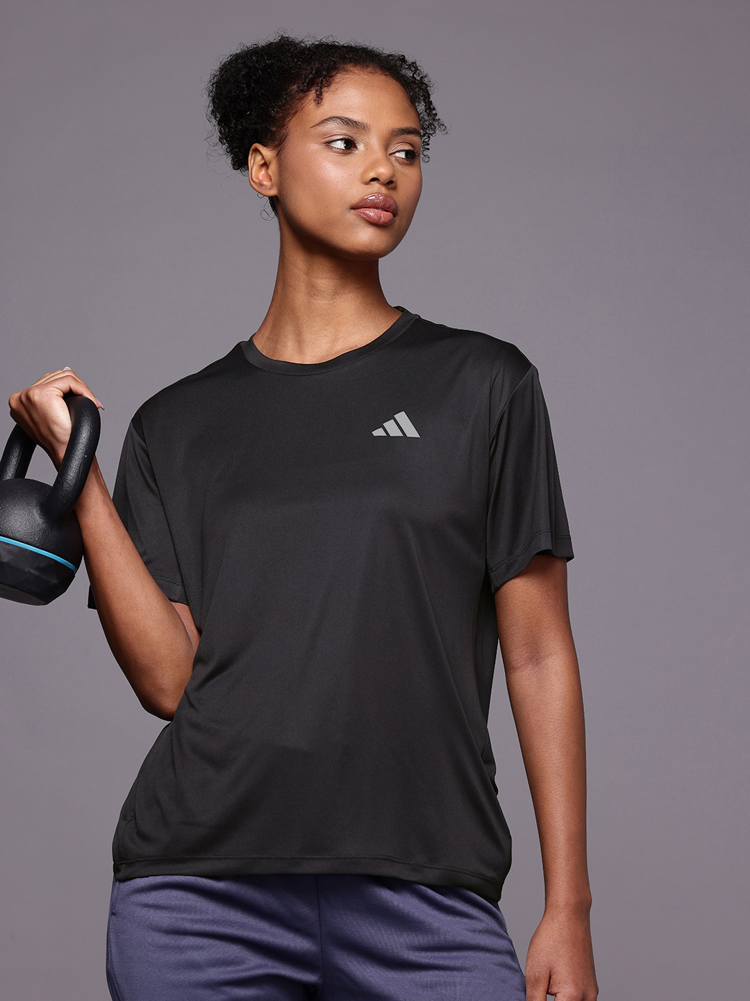 ADIDAS Women 365 B Brand Logo Striped Running Sports T-shirt