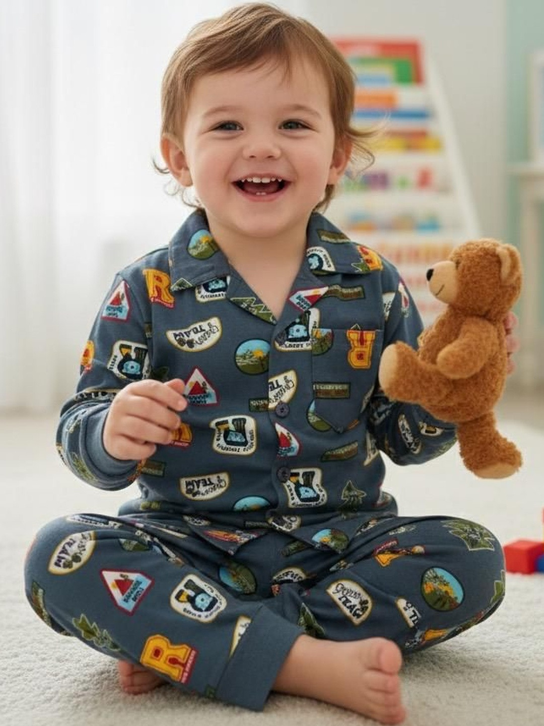 TONY & JONY Unisex Kids Printed Shirt with Pyjamas Nightsuit