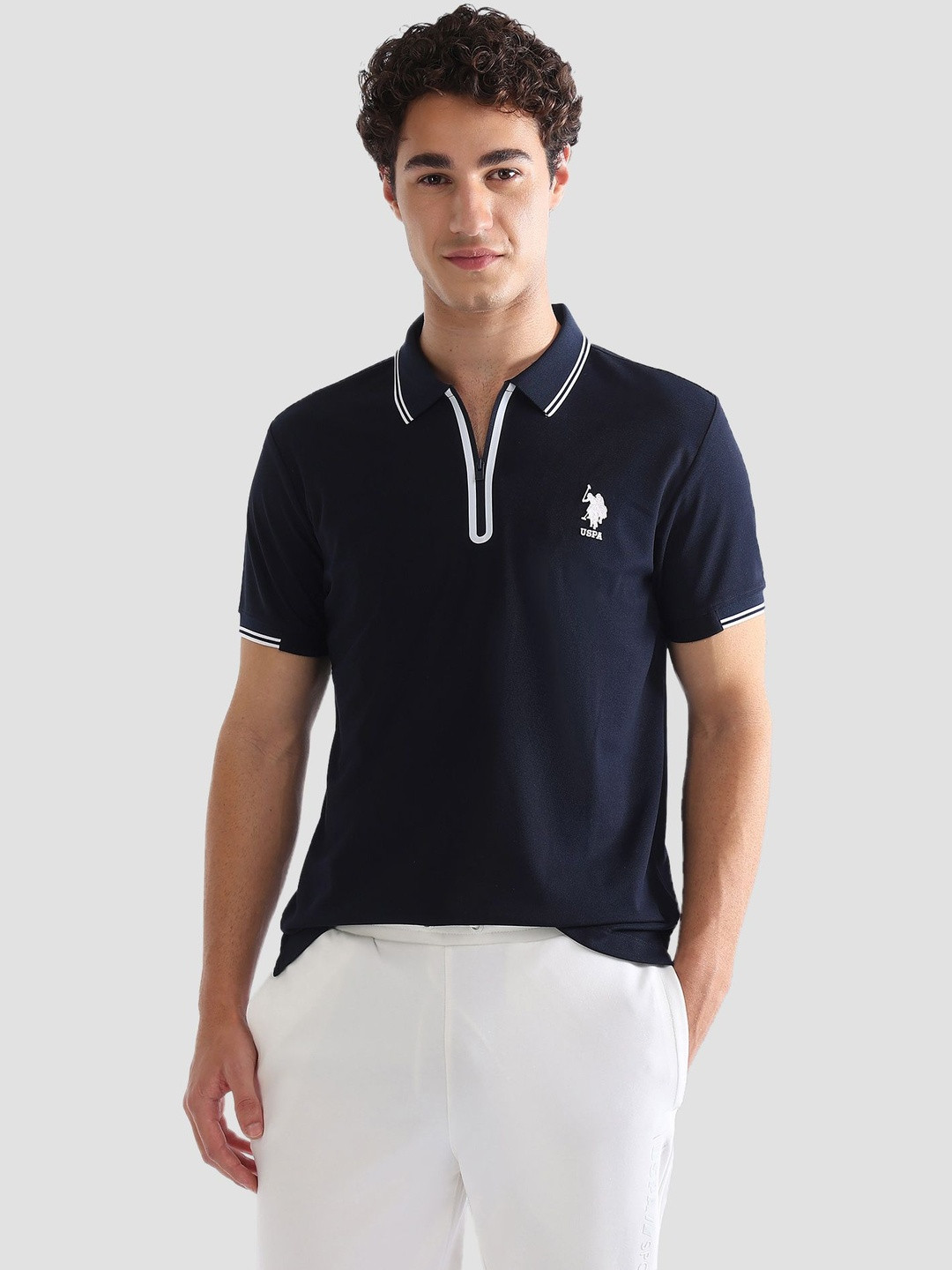 USPA Sport Men Brand Logo Polo Collar Slim Fit T-shirt