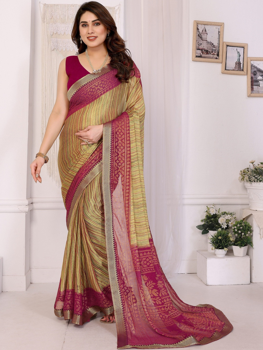 Anouk Floral Zari Brasso Saree