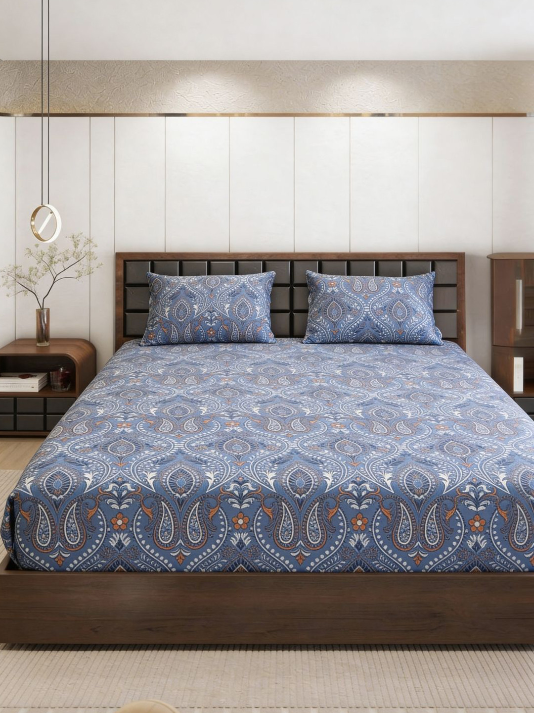Status Vibrant Cotton Microfiber Fitted King Bedsheet with 2 Pillow Covers-130 X 87 inches