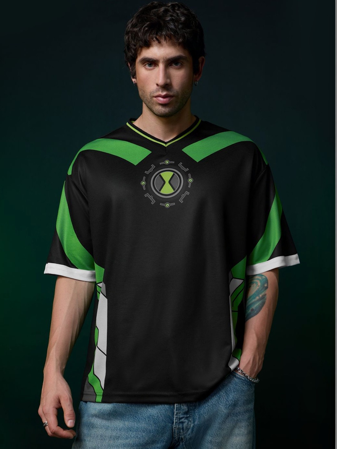The Souled Store Mens Ben 10 Colourblocked Black Oversized Jerseys