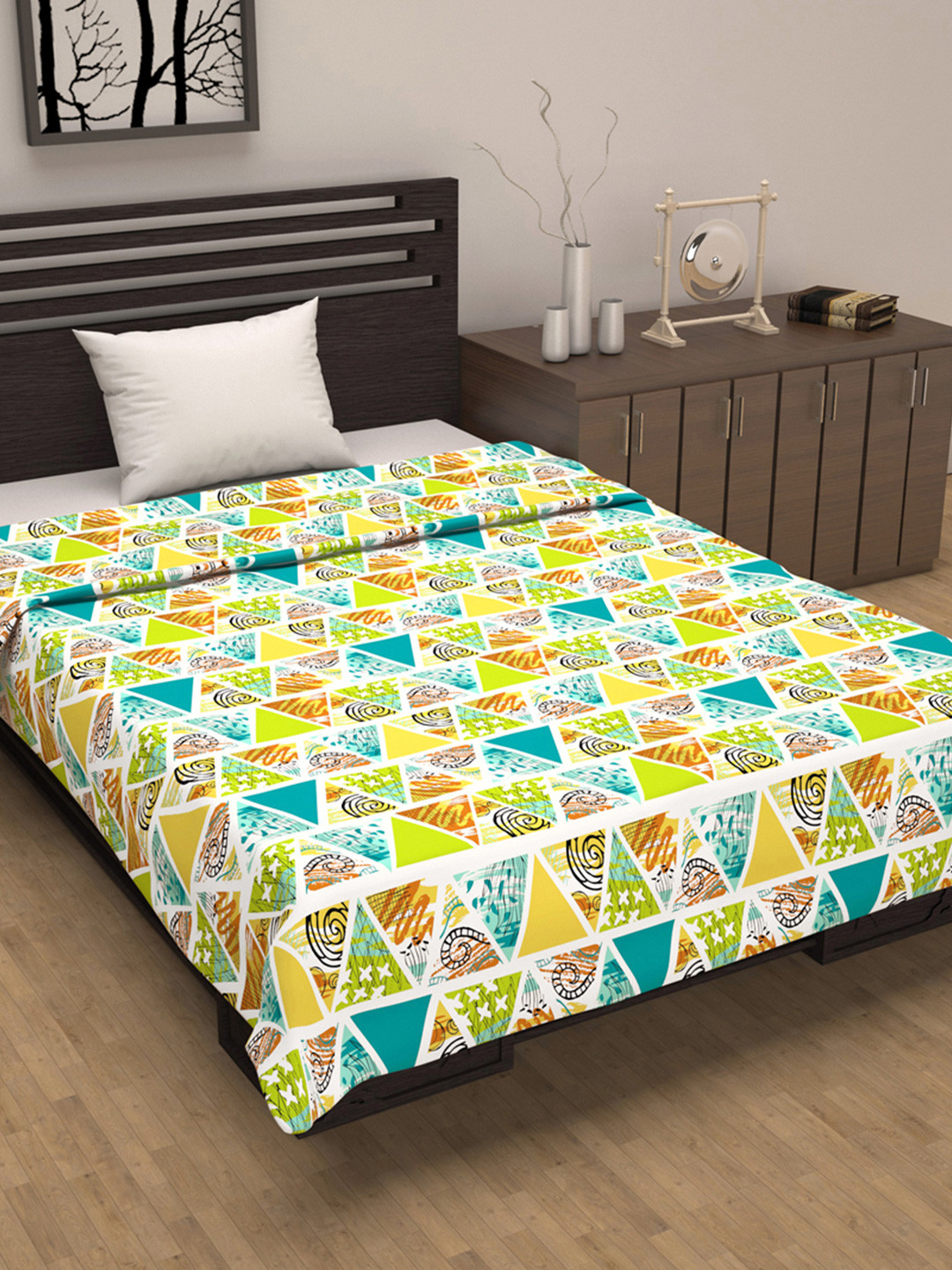 Divine Casa Aqua & Mustard Abstract Cotton AC Room 120 GSM Single Bed Dohar Blanket