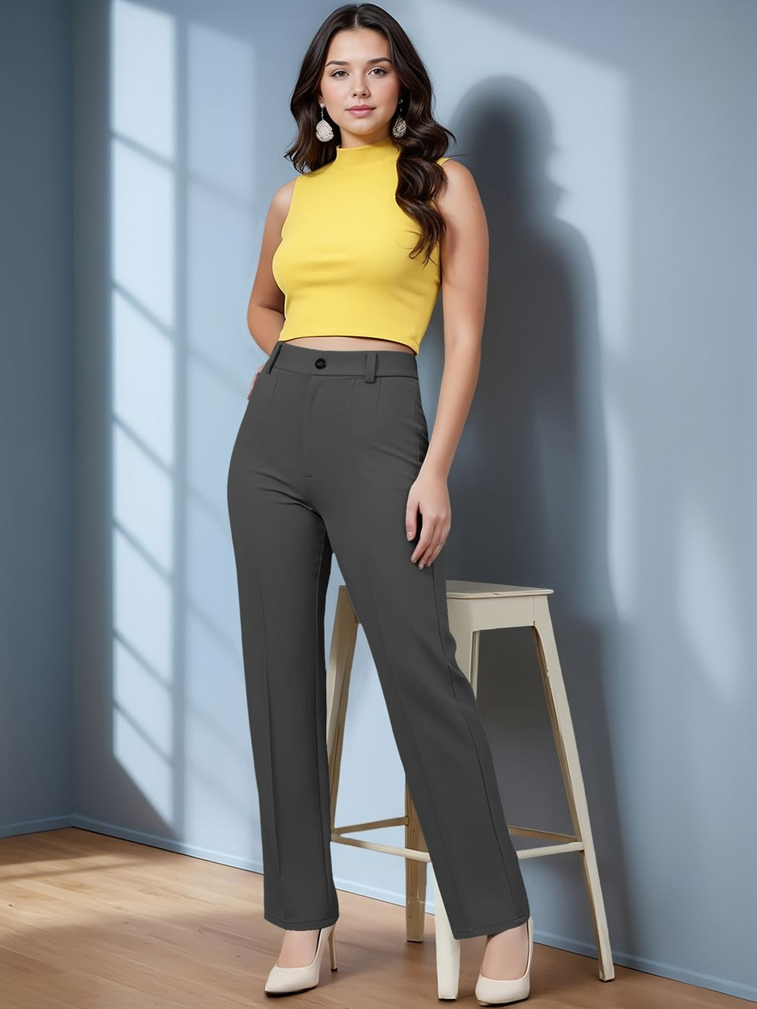 Navyankaa Women Straight Fit High-Rise Trousers