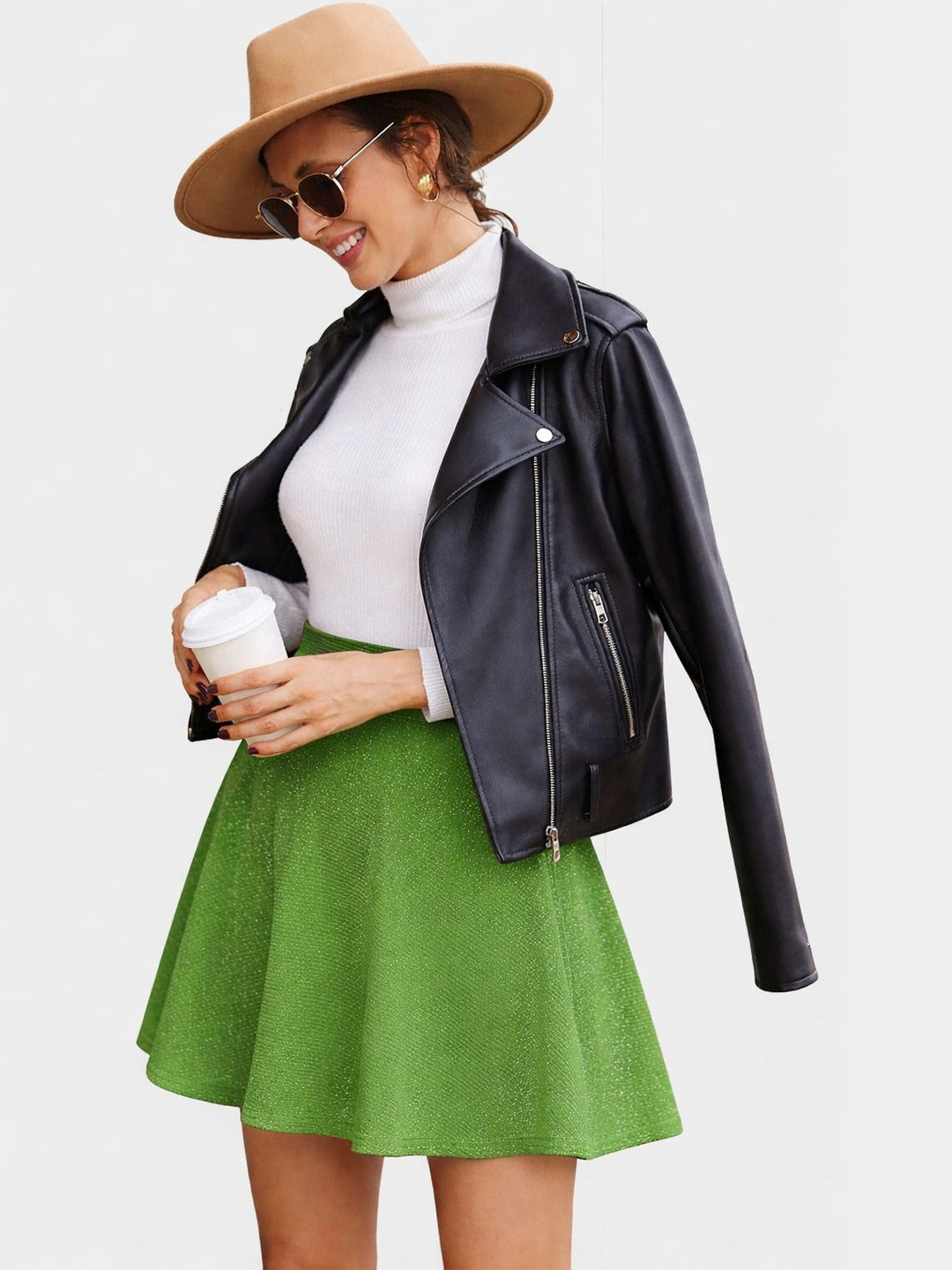 AROD Women Green Mini Flared Skirt