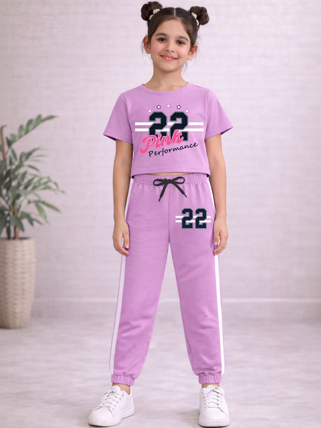YK X Trampoline Girls Printed Crop Top & Track Pant Set