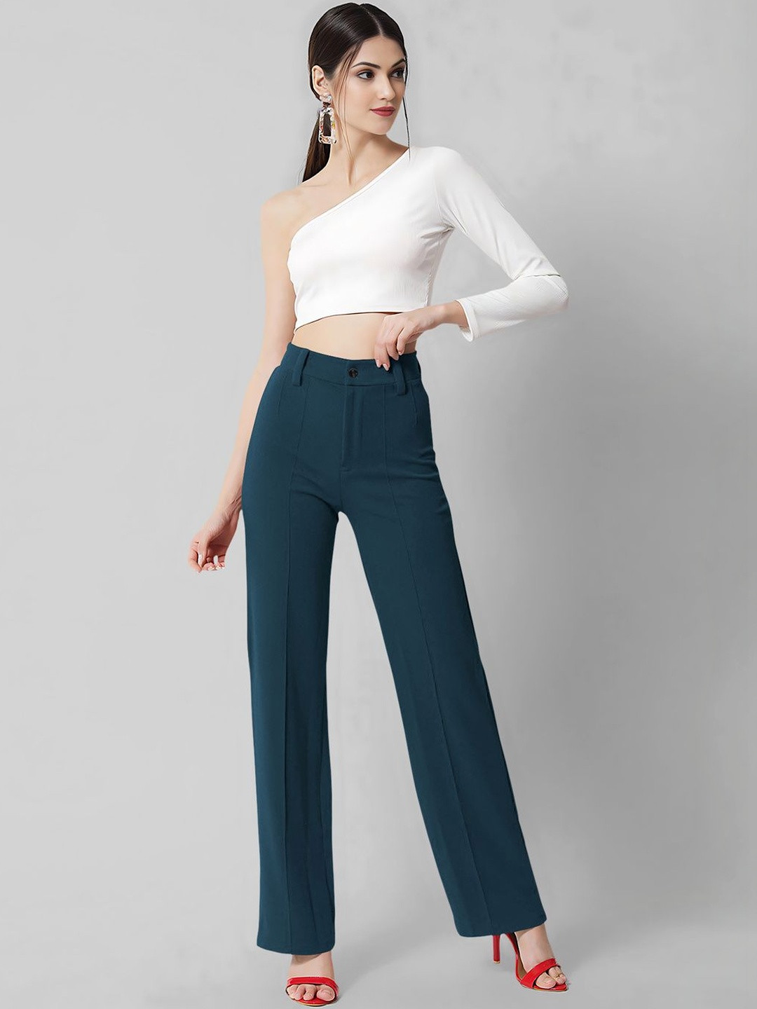 Navyankaa Women Straight Fit High-Rise Trousers