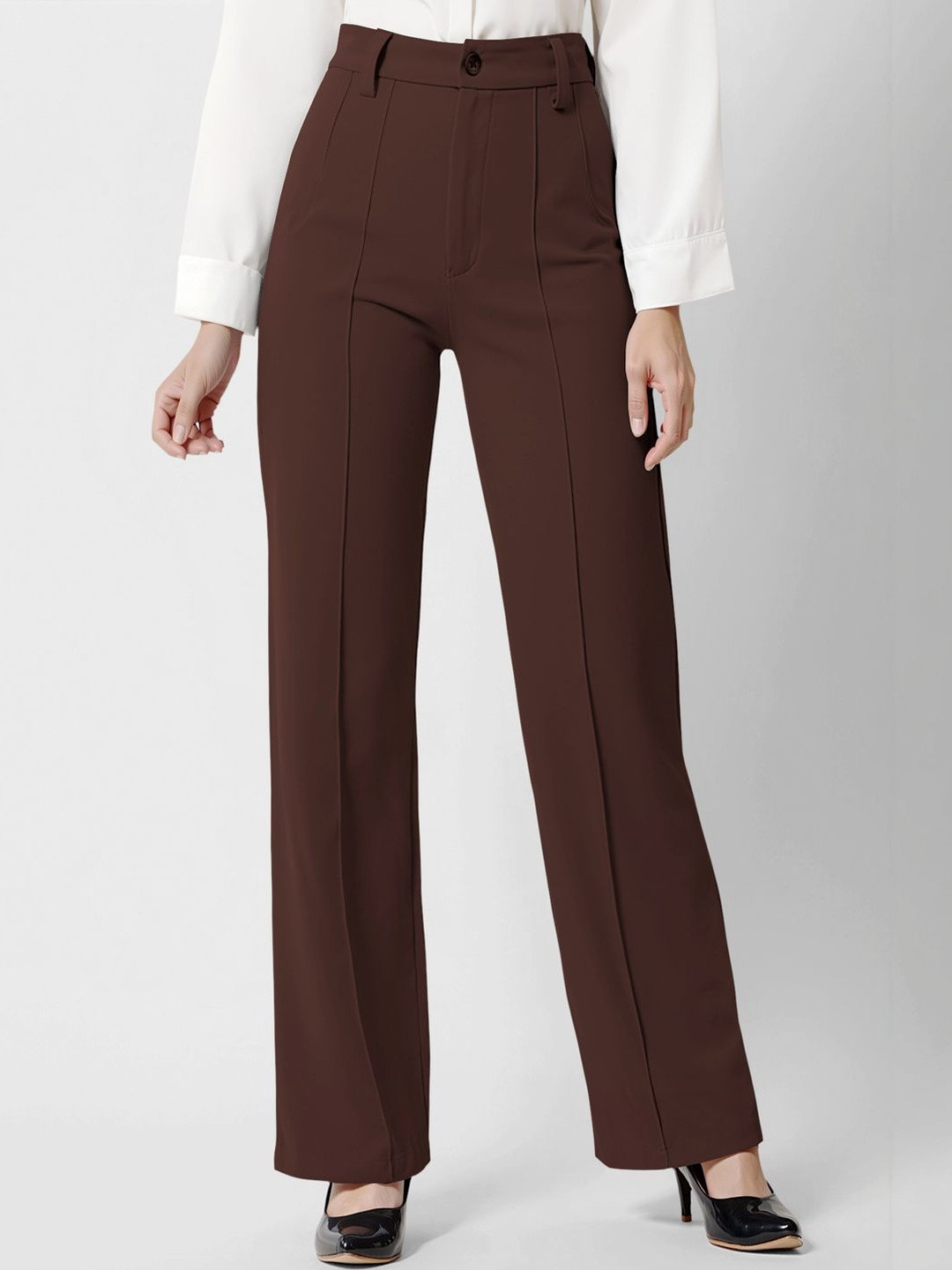 Navyankaa Women Straight Fit High-Rise Trousers