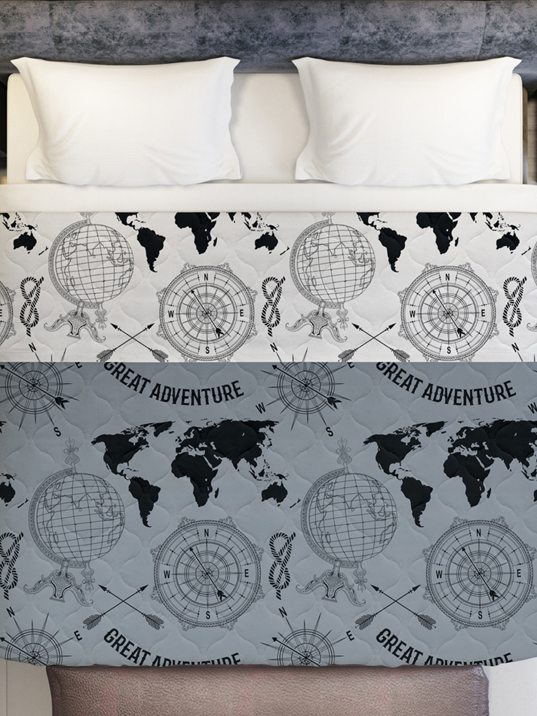 Stonewash Grey Geographic Microfiber Mild Winter 150 GSM Reversible Double Bed Comforter